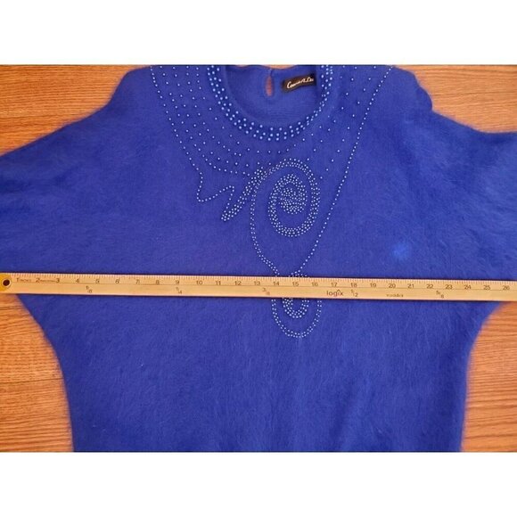 Vtg Connie A Lee Sweater Size M/L? 80% Angora Royal Blue Dolman Sleeve Beaded - Picture 4 of 14